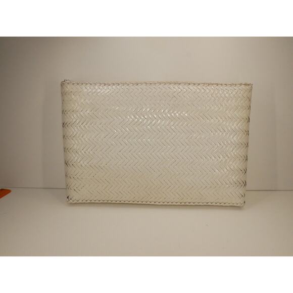 VTG OGGI DOMANI Straw Clutch Purse Handbag Cream with Carved Animals Fringe - Picture 7 of 16